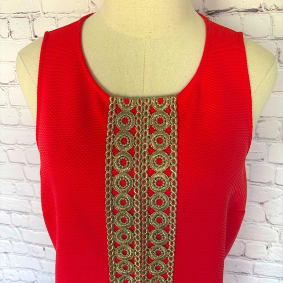 PAPPAGALLO Sleeveless Shift Dress with Gold Lace Trim--M - Picture 10 of 16